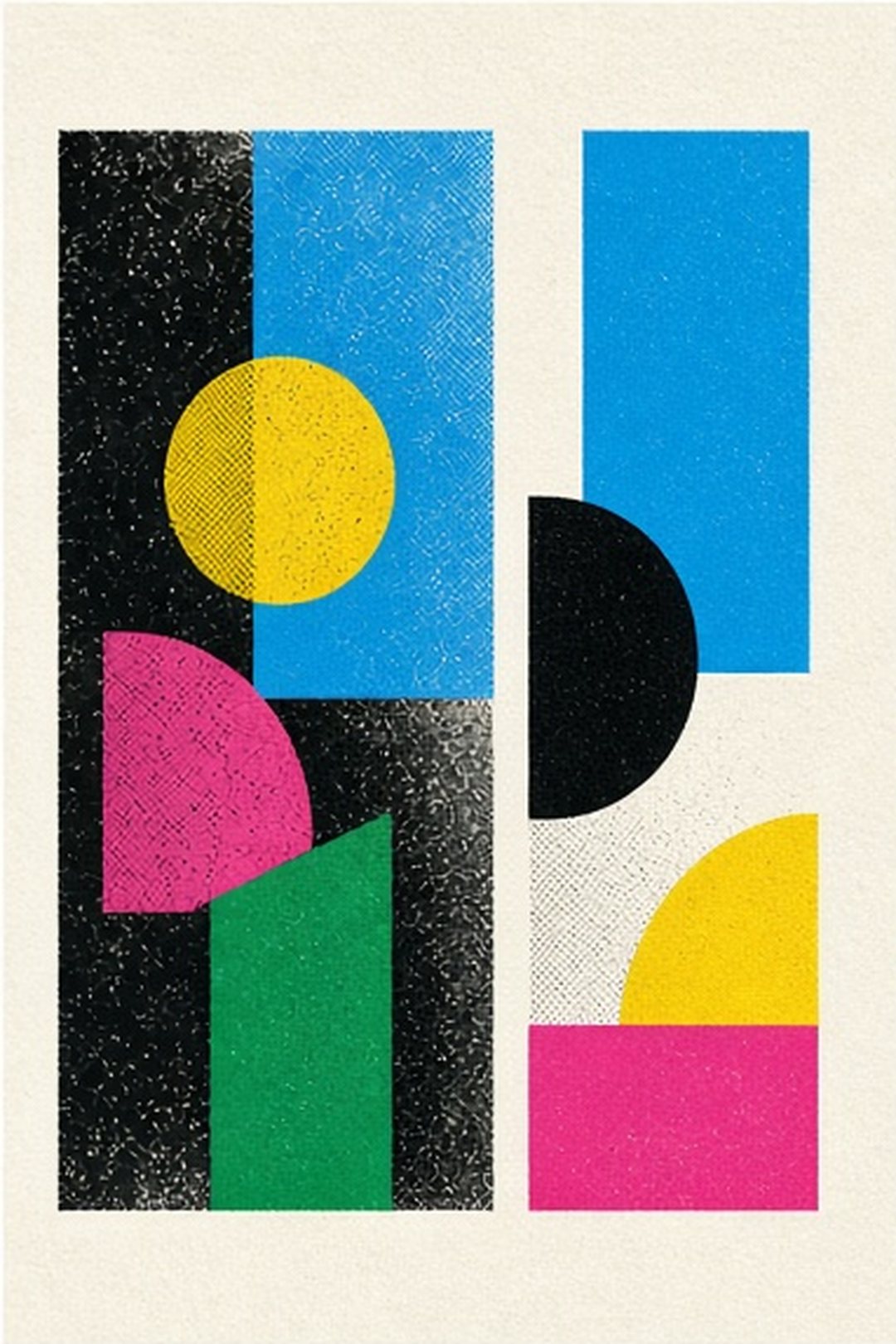 Separate screen-printed surfaces representing an Android practice wall and a static website poster