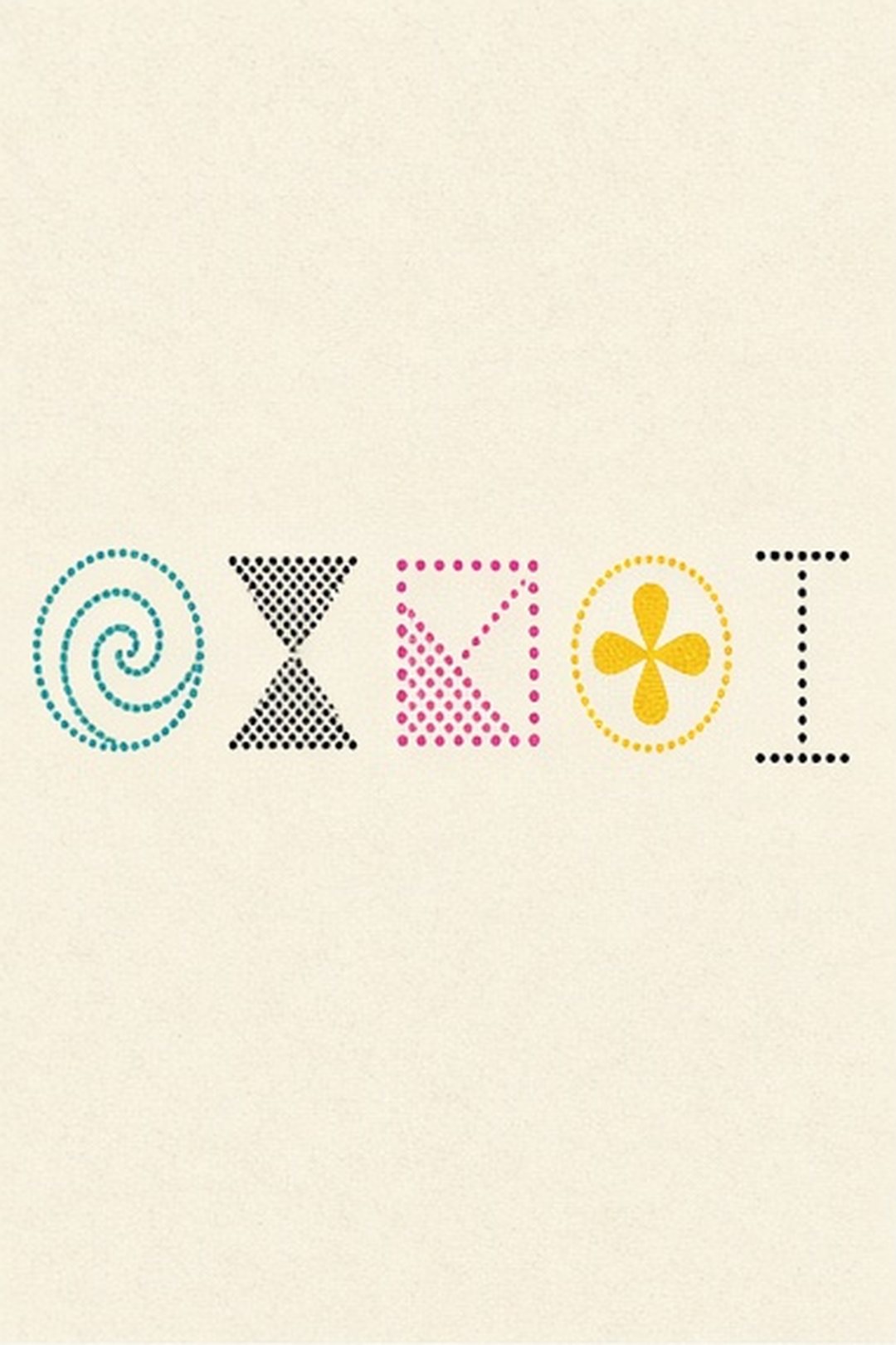 Screen-printed practice strip containing four abstract choice marks and a simple time mark