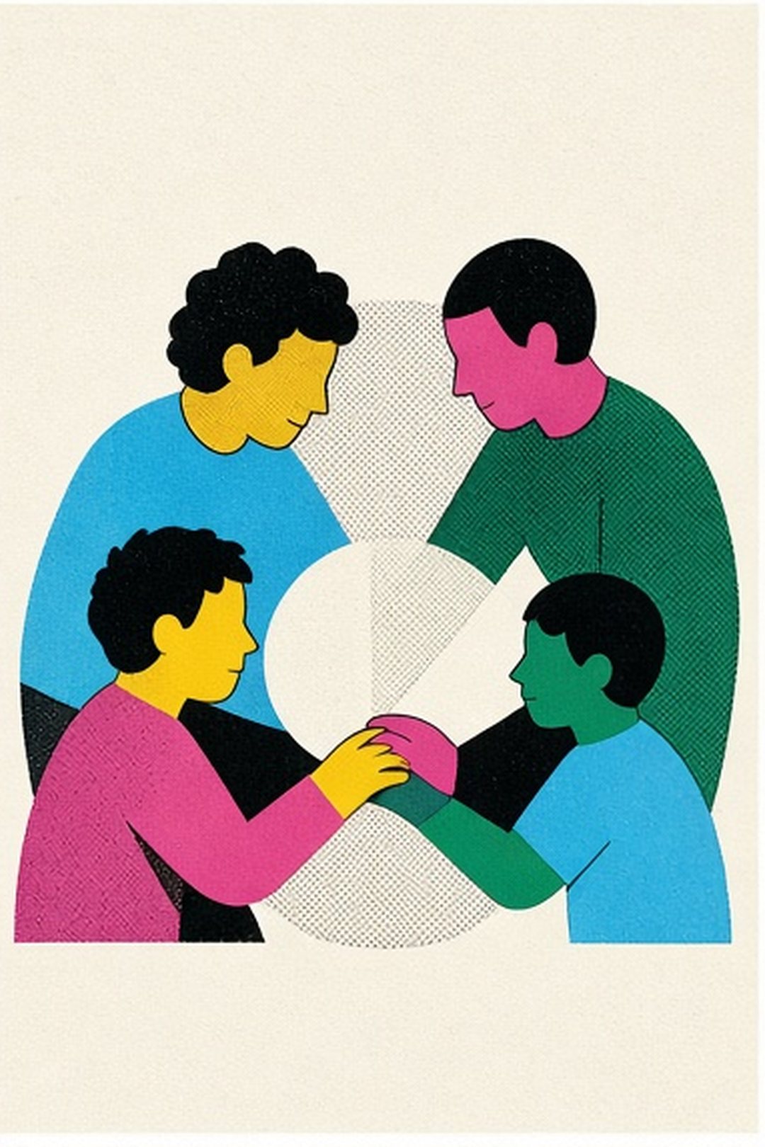 Fictional family using a shared device with an adult present and clear sightlines